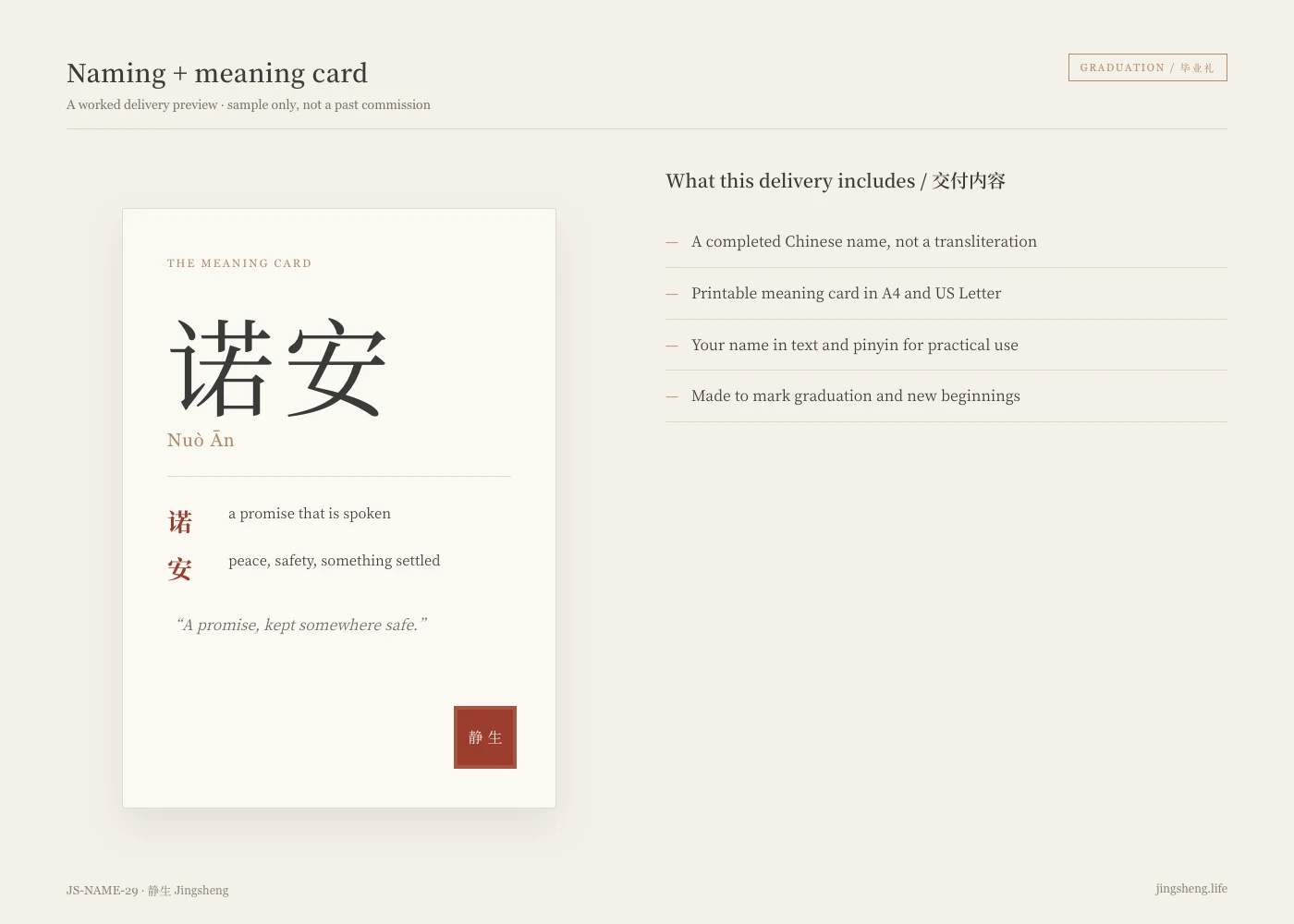 Jingsheng delivery example — JS-NAME-29